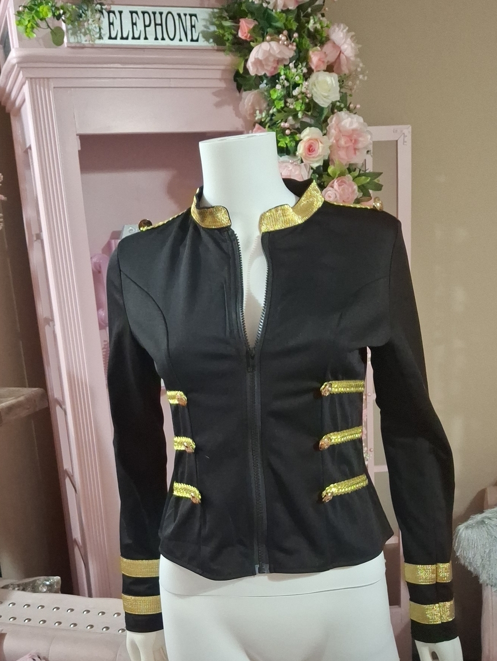 Black Jacket with Gold Trim - Women's Military-Style Zip Jacket NWOT Size S